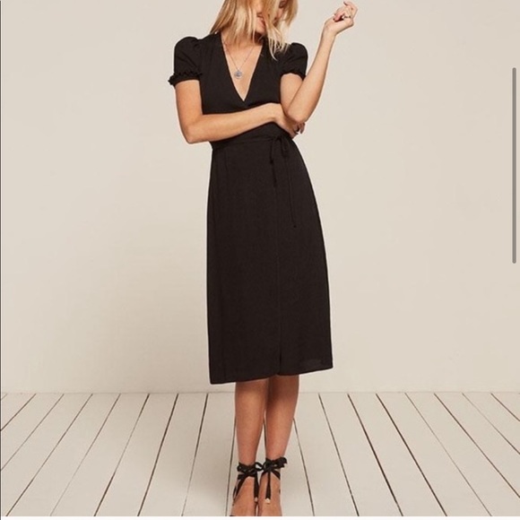 REFORMATION Addy Black Wrap Midi Dress XS - Picture 10 of 11